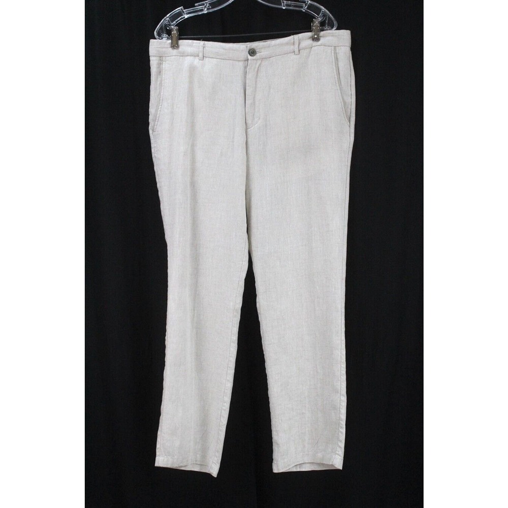 mens sand khaki TASSO ELBA chino pants 100% LINEN trousers lightweight 36 x 31